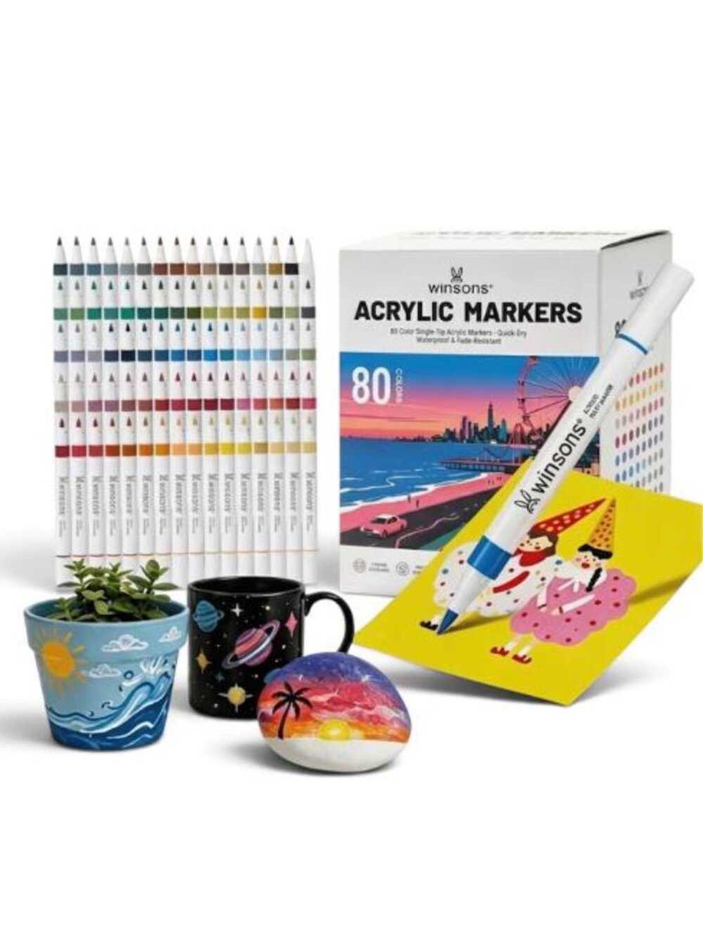 NWT - 80 Colors Acrylic Marker for Rock Painting Extra Brush Tip Paint Markers